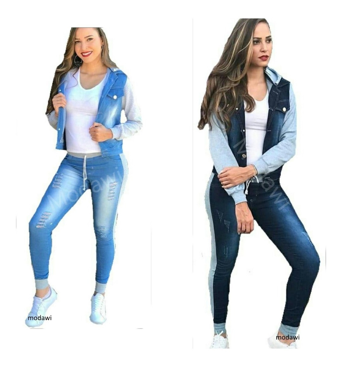 conjunto moletom jeans feminino