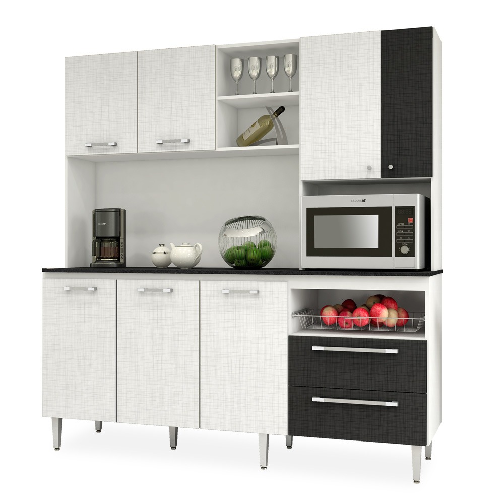 Kit Cozinha Completa Branco Linho Com Preto Linho Luna R 940 00 Kit Cozinha Completa Branco Linho Com Preto Linho Luna R 940 00
