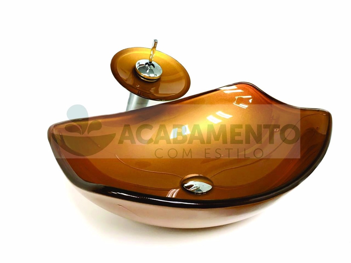 Kit Cuba Vidro Oval Chanfrada Dourada + Misturador + Válvula R$ 399,00 em M -> Cuba Para Banheiro Dourada Kit Cuba Vidro Oval Chanfrada Dourada + Misturador + Válvula R$ 399,00 em M -> Cuba Para Banheiro Dourada