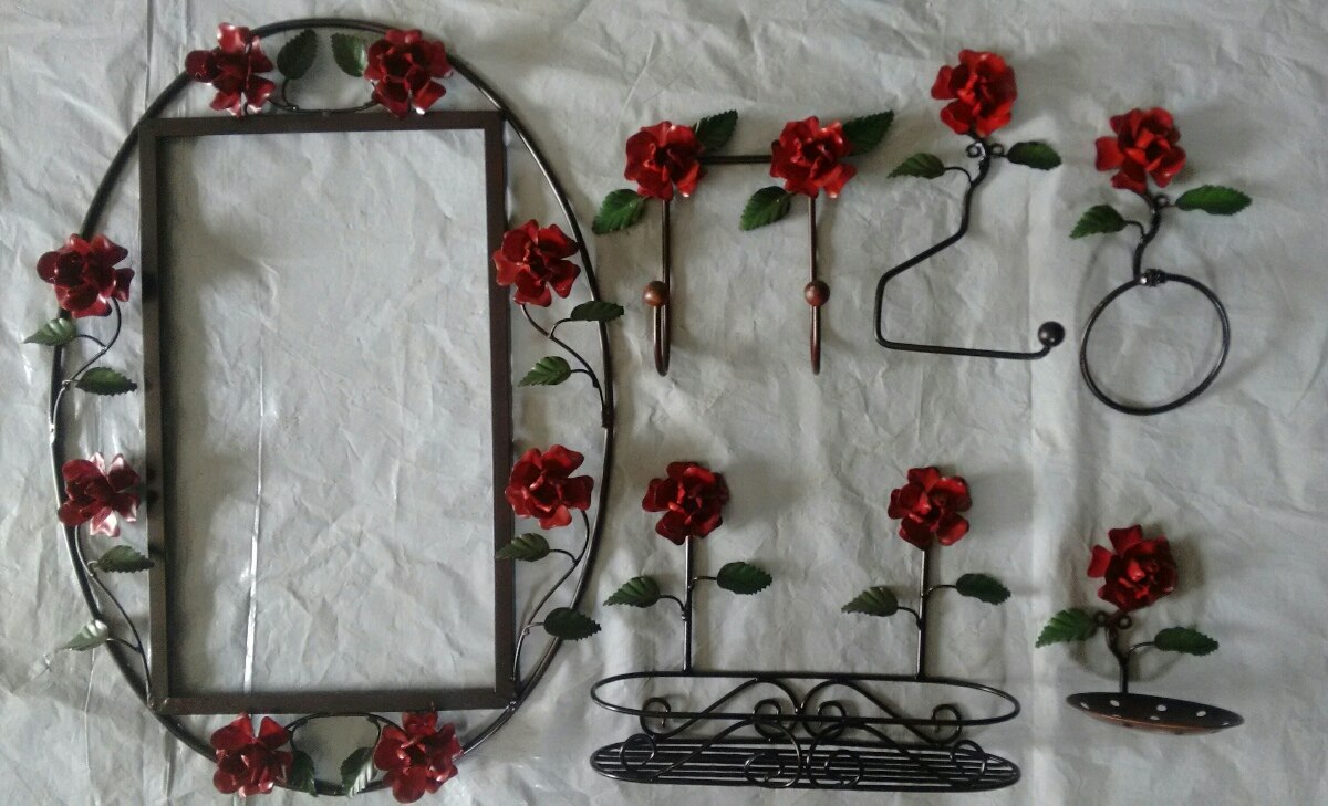 Kit De Banheiro Completo artesanato Com Rosas De Ferro R$ 275,00 em Mercado Livre Buffet Aparador Adega ~ Kit De Banheiro Completo artesanato Com Rosas De Ferro R$ 275,00 em Mercado Livre