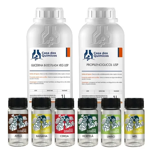 Kit Eliquid 1l Glicerina + 1l Propilenoglicol + 5 Essências