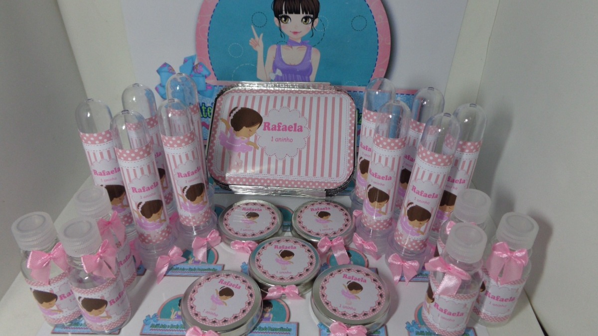 Kit Festa Infantil Personalizada Bailarina R$ 59,90 em Aparador Em Aço Inox Com Tampo De Vidro ~ Kit Festa Infantil Personalizada Bailarina R$ 59,90 em