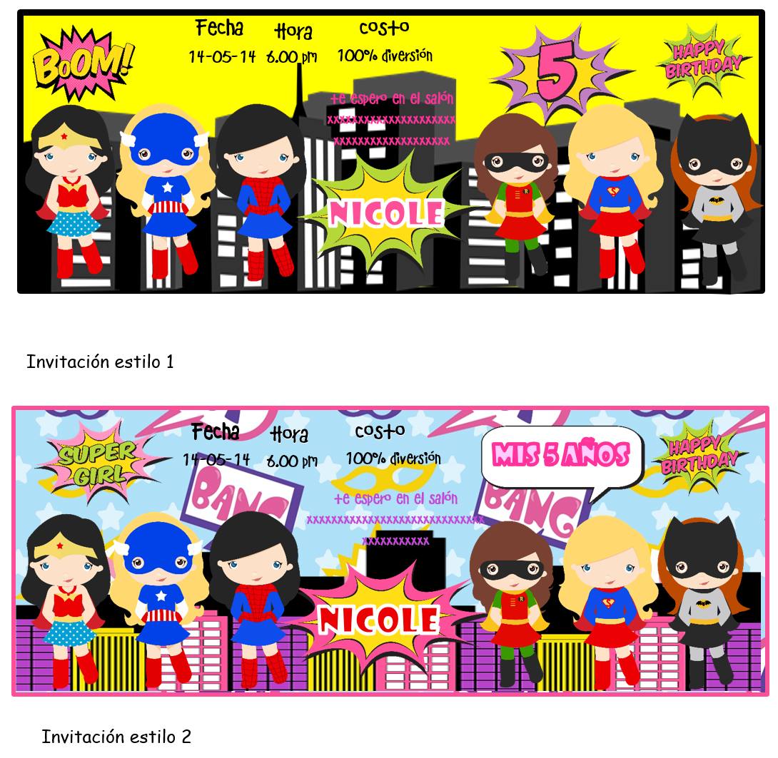 Kit Imprimible Chicas Super Heroes Tarjeta Invitaciones Kit Imprimible Chicas Super Heroes Tarjeta Invitaciones