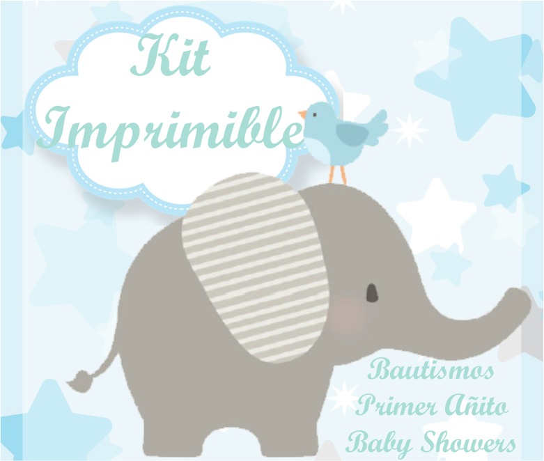 Kit Imprimible Elefante Bautismo Baby Shower Candy Bar 1 Ano