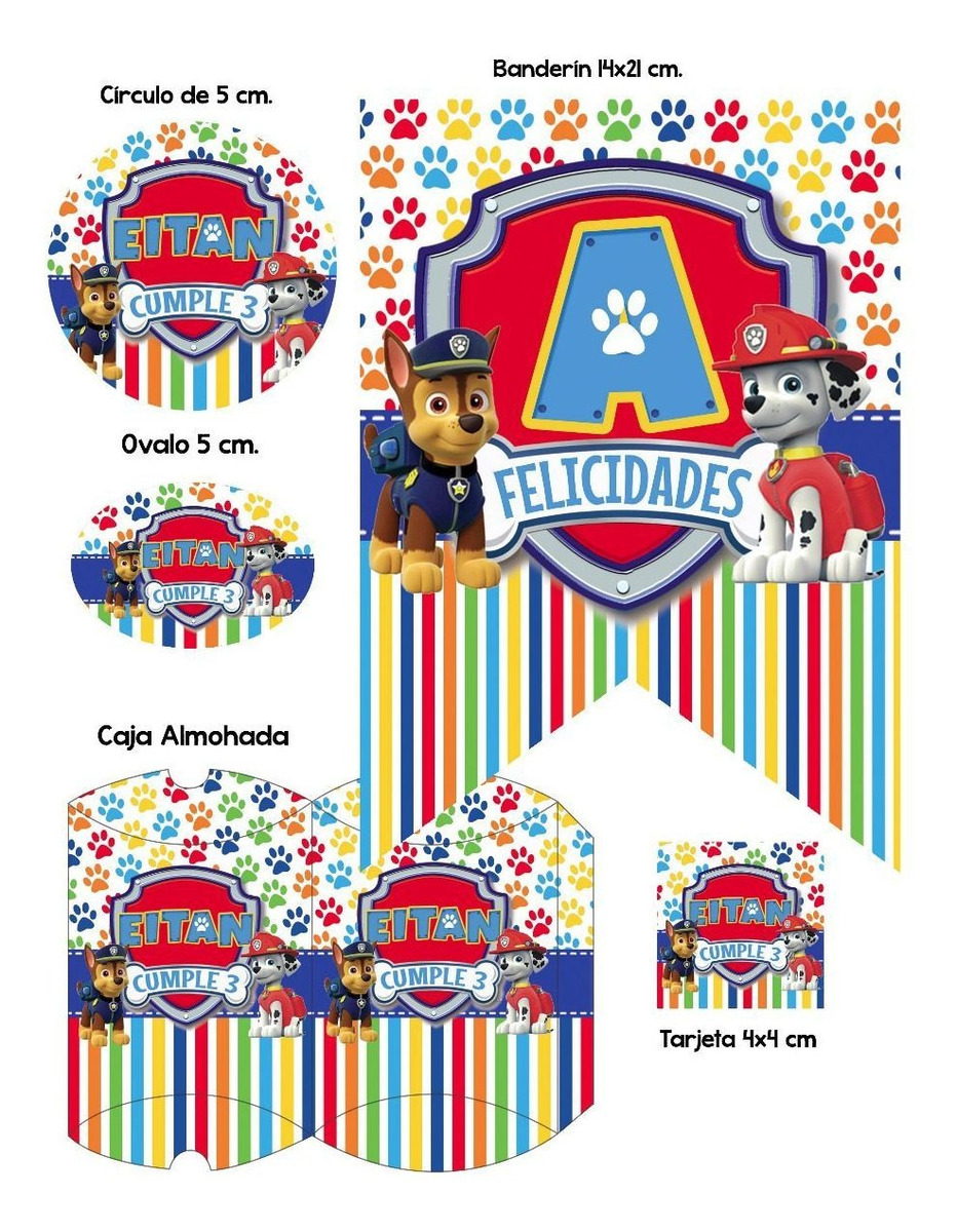 Kit Imprimible Etiquetas Paw Patrol Personalizado - $ 100 