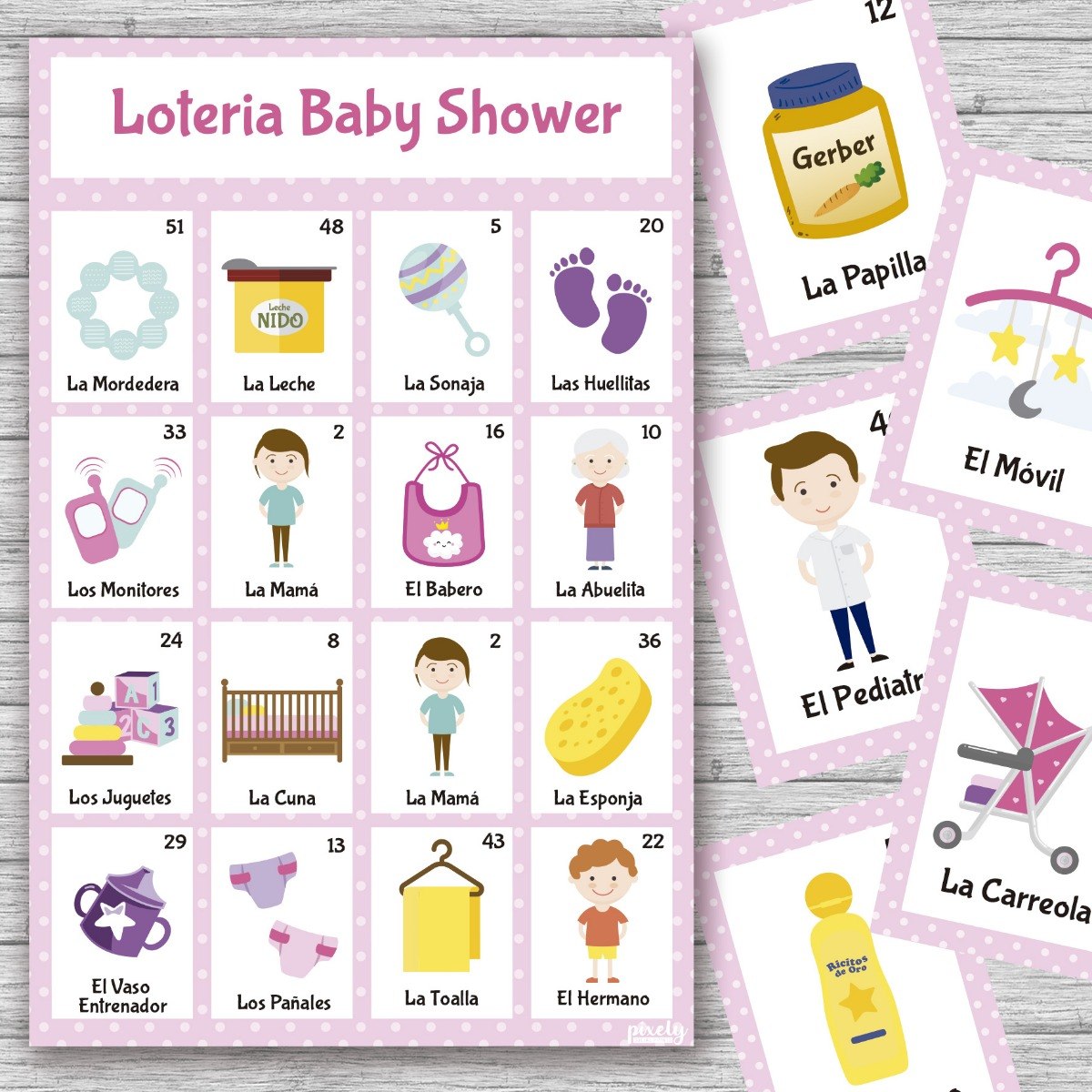 Kit Imprimible Loteria Baby Shower Nina Con 60 Tablas Oferta