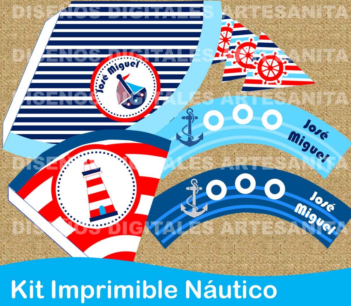 Kit Imprimible Náutico, Marinero, Barquito. Personalizado 