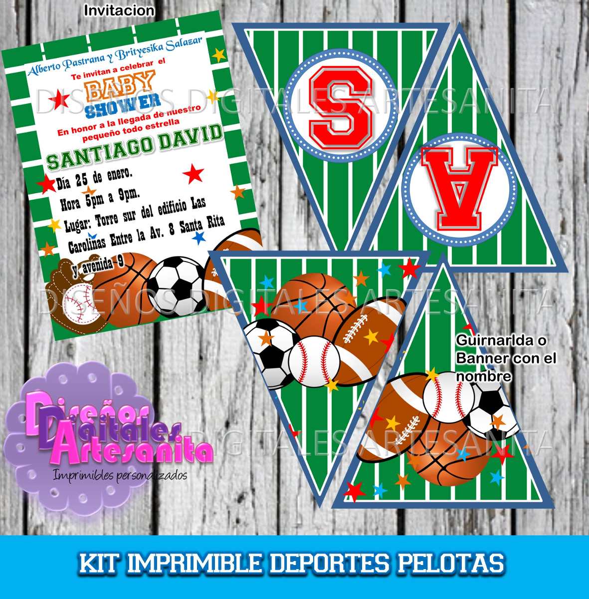 Kit Imprimible Pelotas Deportes Baby Shower Cumpleaños 