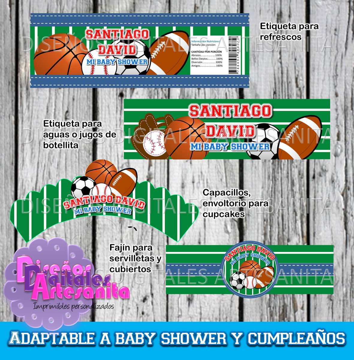 Kit Imprimible Pelotas Deportes Baby Shower Cumpleaños 