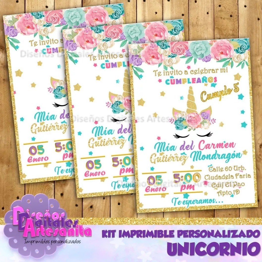 Kit Imprimible Unicornio Personalizado Invitación 