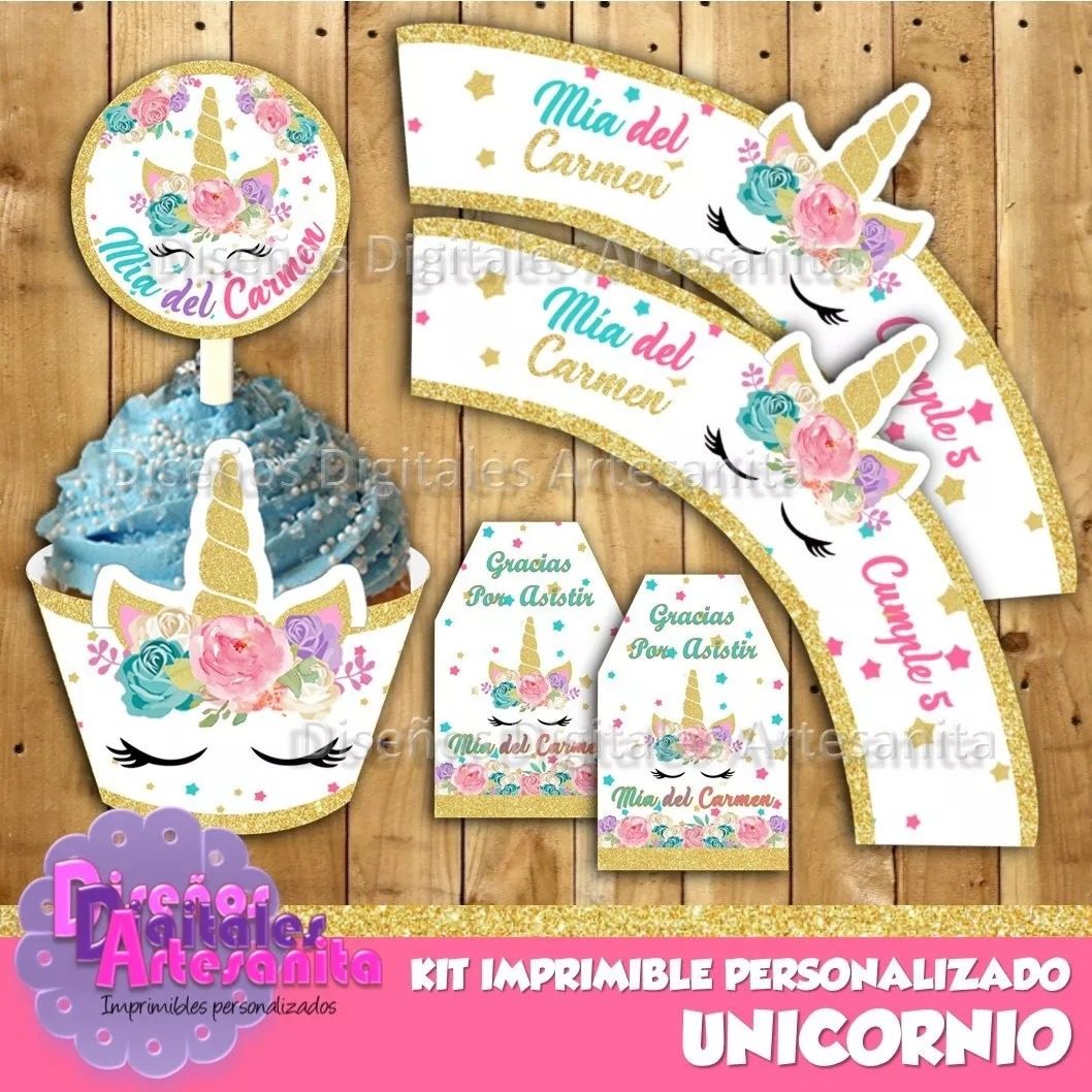 Kit Imprimible Unicornio Personalizado Invitación 