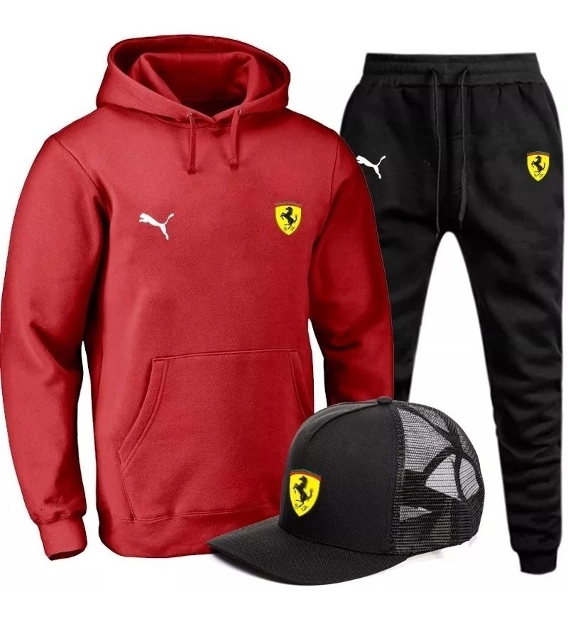 Kit Moletom Ferrari Calça Blusa Frio Boné Conjunto Moleton - R$ 198,98 em Mercado Livre