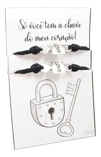Kit Pulseiras Casal Love Chave Cadeado Present Dia Namorados