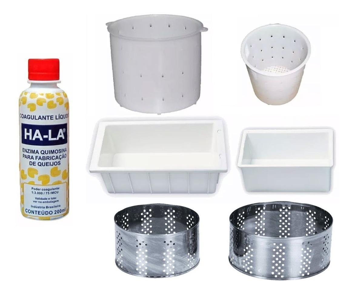 Kit Queijo Coalho Ha La 200ml 6 Formas Plasticas E Inox R 89