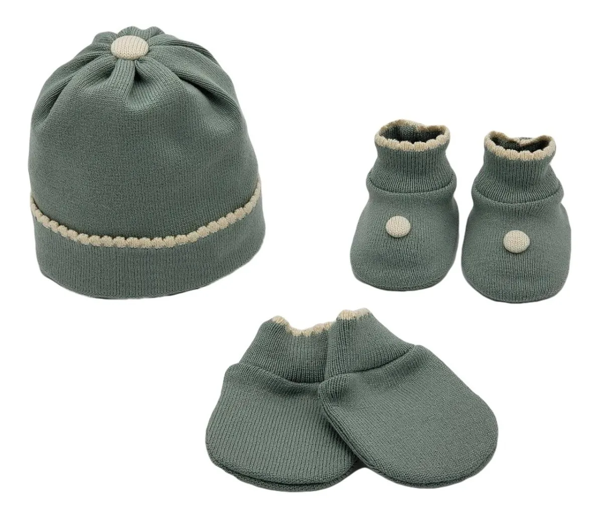 DUBABI ARTIGOSINFANTIS | Kit Sapato Touca E Luva Verde Militar - R$ 41,90