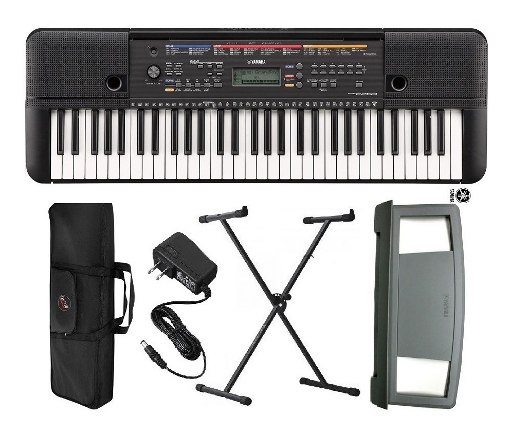 Kit Teclado Musical Psr E263 Yamaha Fonte Suporte