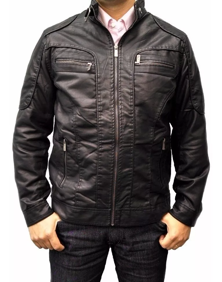 jaqueta de couro masculina com touca