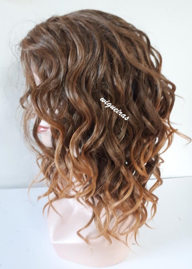 Lace Front Ombre Hair Castanho, Mechas, Luzes, Mel, Ondulada