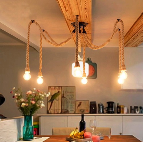 Lampara Vintage De Techo Araña, Colgante,cuerda Para 6 Focos - $ 4,989