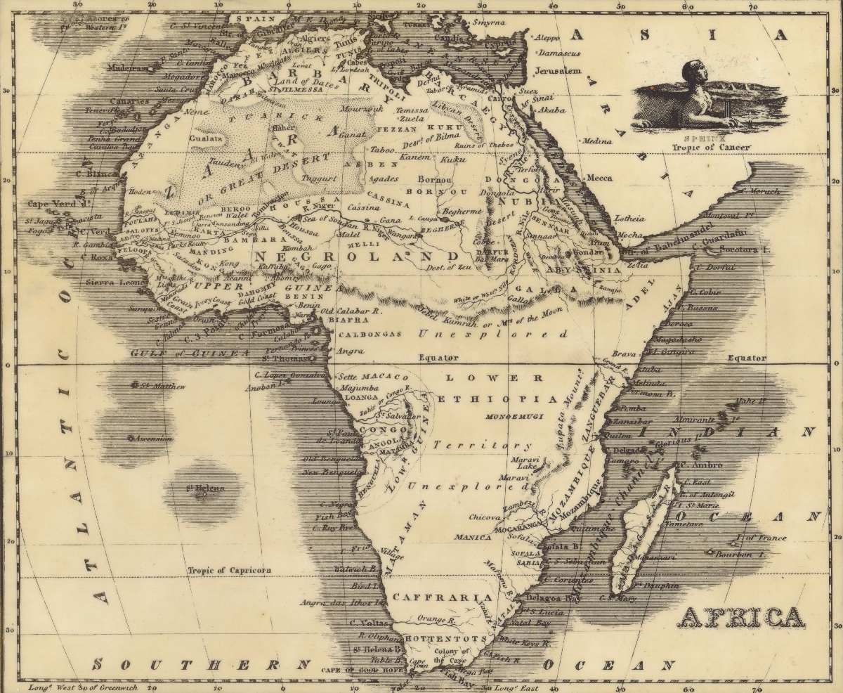 Lienzo, Tela Mapa Antigüo, Continente Africano 70 X 95 Cm 