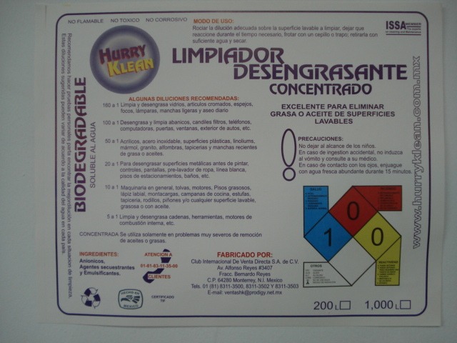 Limpiador Desengrasante Biodegradable Soluble En Agua 