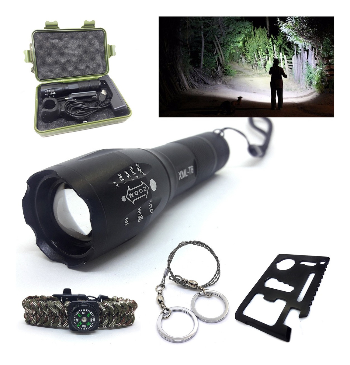 SUPERVIVENCIA CAMPING 4 EN 1 LED ROJA SILBATO BRÚJULA Y LLAVERO ÚTIL Y COMODA
