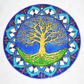 Mandala Árvore Felicidade E Fortuna Azul Com 25cm