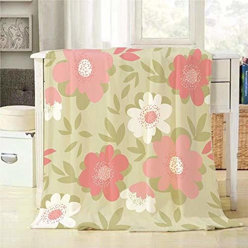 Mugod Flower Throw Blanket Pastel Color Naive Natural Floral Tropical Pink White Green Soft Cozy Fuzzy Warm Flannel Blankets Decorative for Baby Toddler Swaddle Pet Dog Cat 30x40 Inch