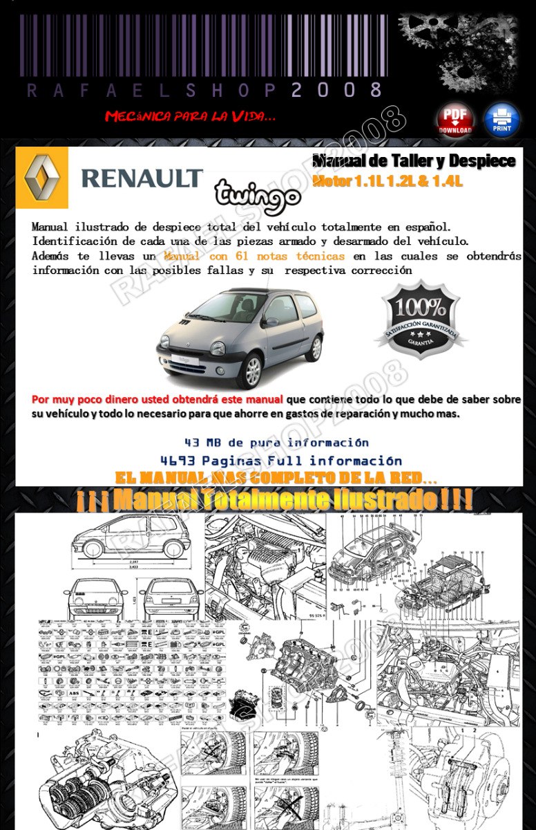 Manual De Taller Y Despiece Renault Twingo Español Full Bs. 4.310,00