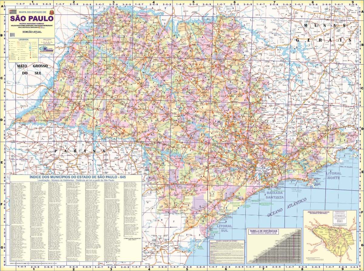 Mapa Do Estado De São Paulo 120cm X 90cm Gigante R 16