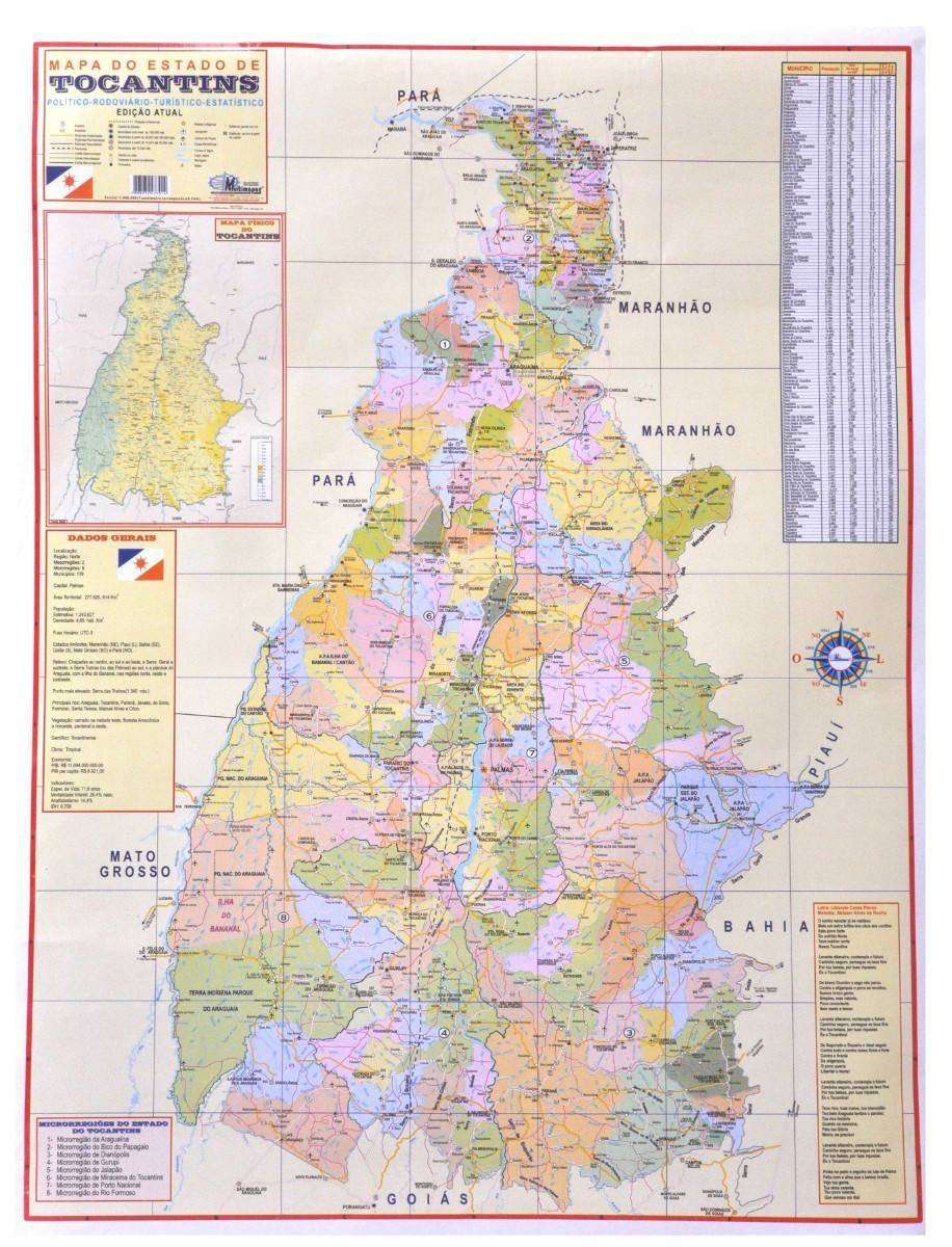 Mapa Estado De Tocantins -político- 89 X 117 Cm-frete ... Mapa Estado De Tocantins -político- 89 X 117 Cm-frete ...
