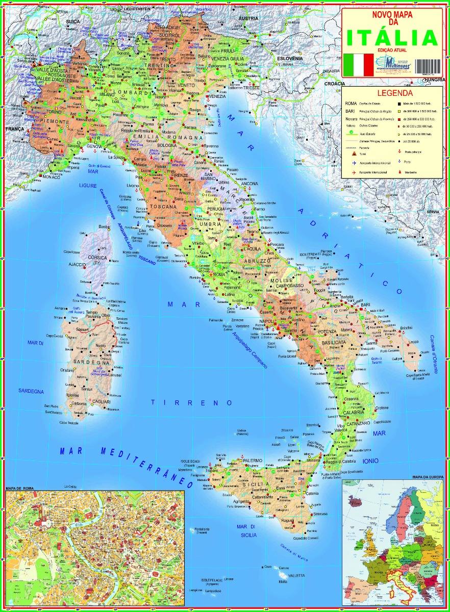 Mapa Geo Político Gigante Da Itália Tamanho 1 20 X 0 90 R 17 95 Em