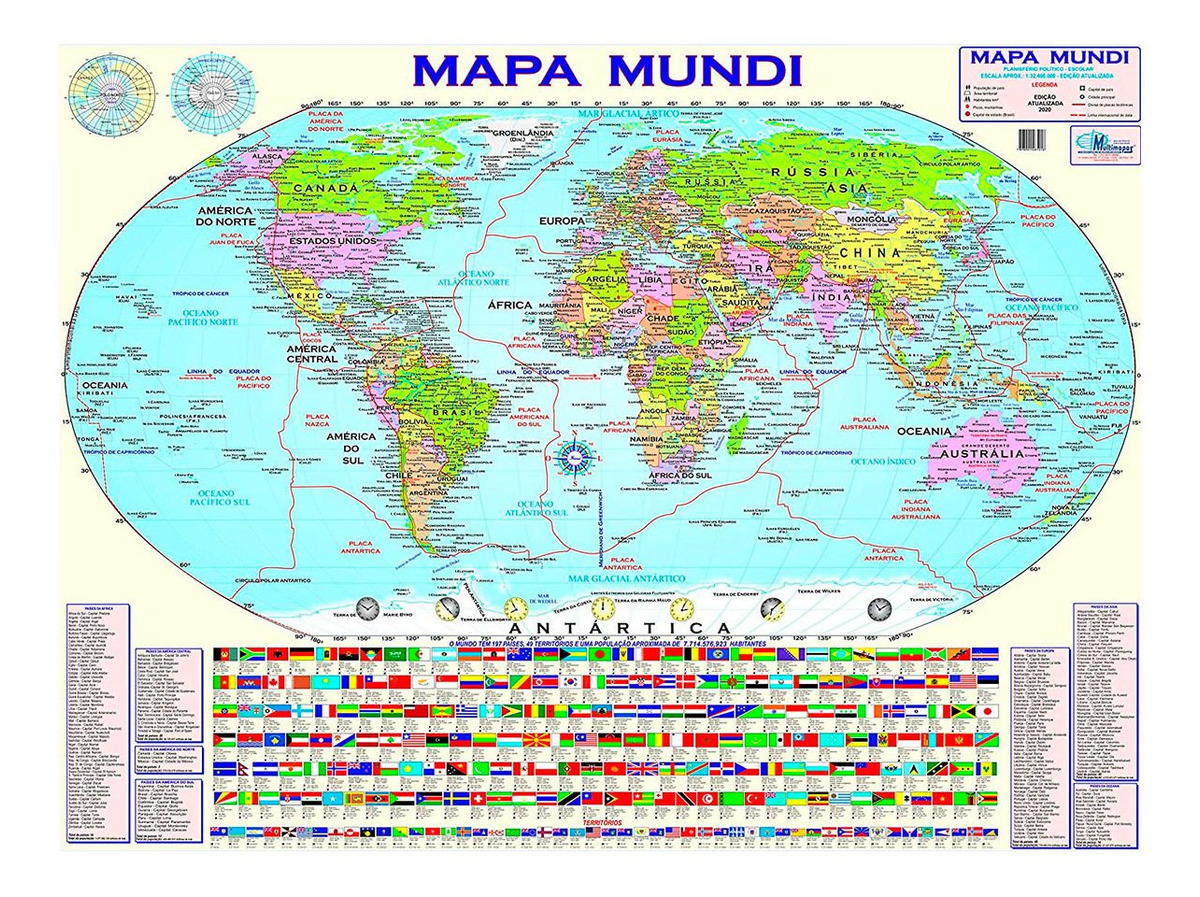 mapa mundi planisfério político escolar gigante atualizado