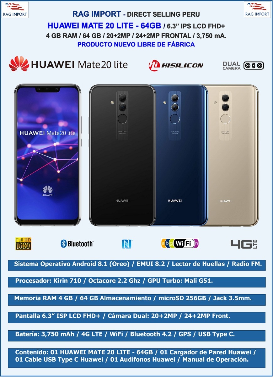 Huawei Mate 20 Lite / 4gb Ram / 64gb / Nuevo / Black ...