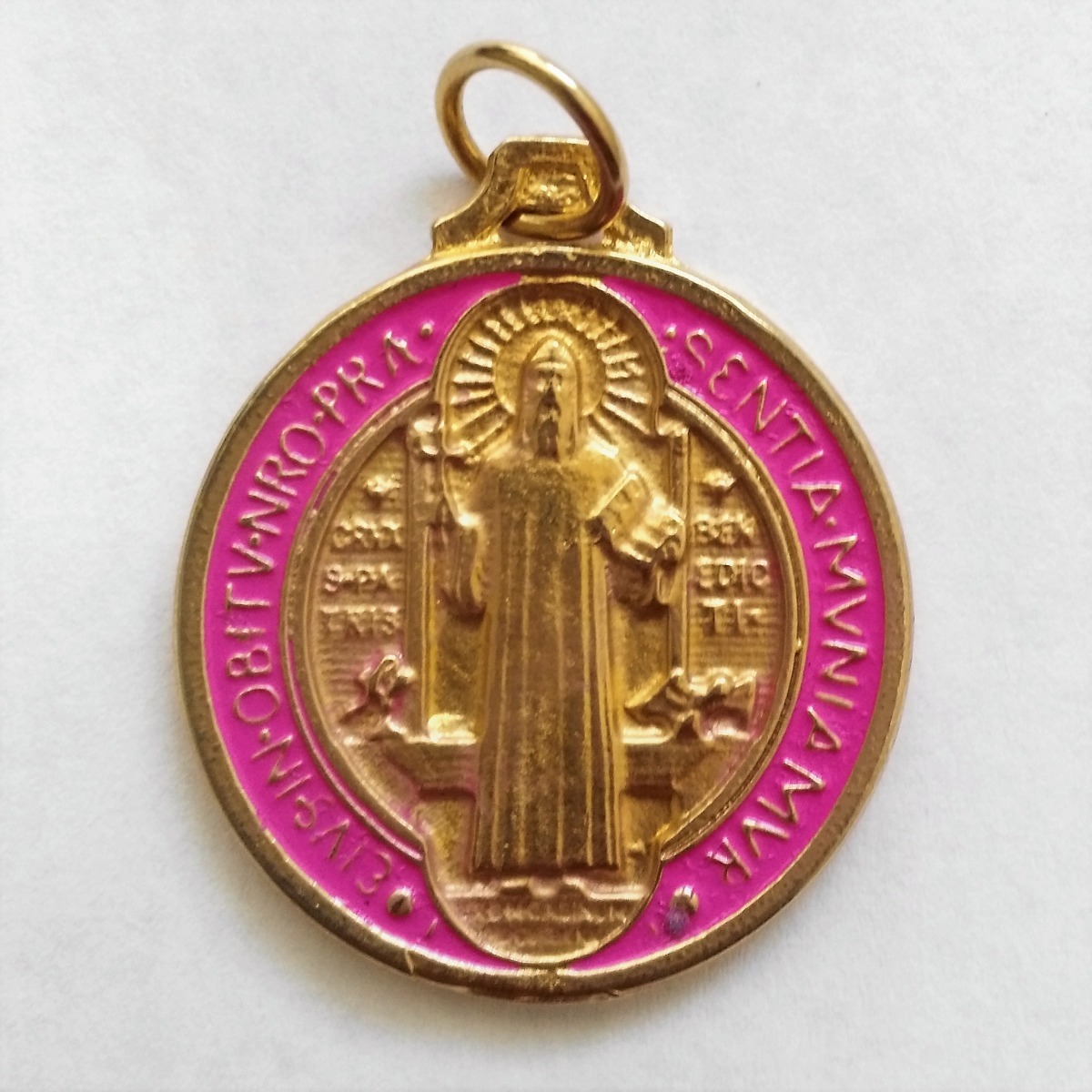 Medalla Italiana De San Benito En Color Rosa Y Chapa De ...