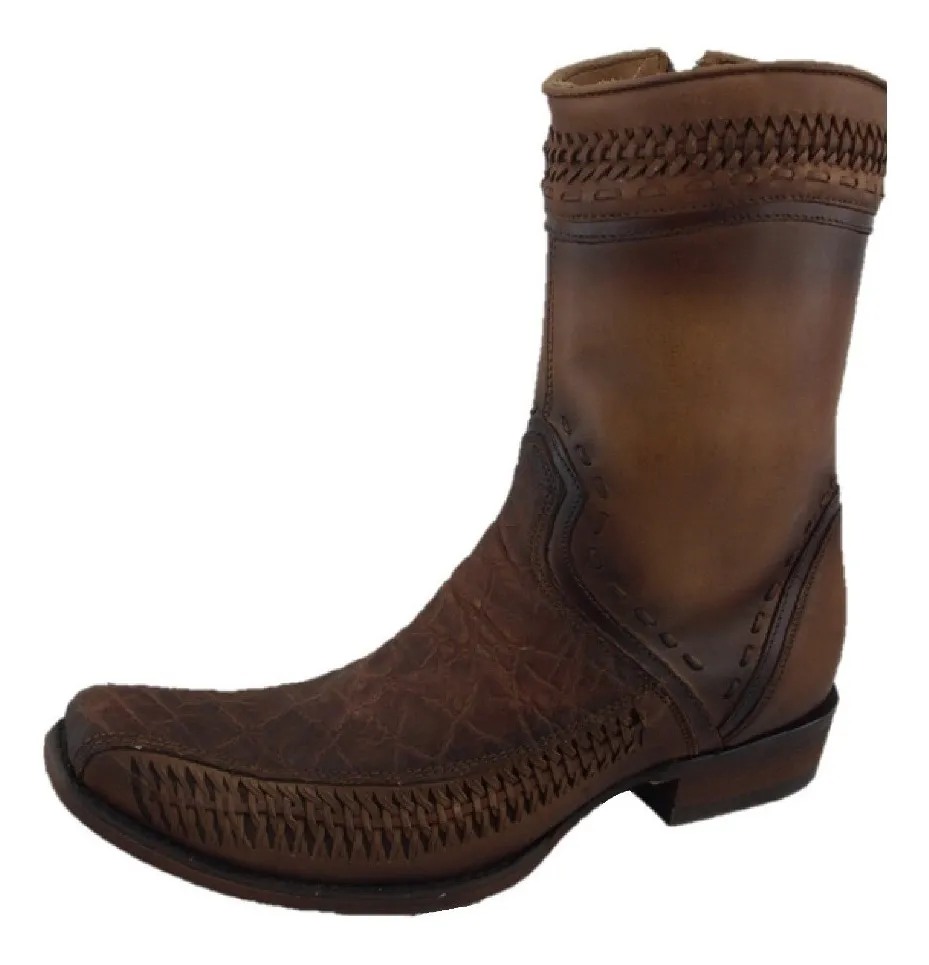 Online Botas | Media Bota Hombre Cuadra Piel Elefante Y Res Color Almendra - $ 5,818.00