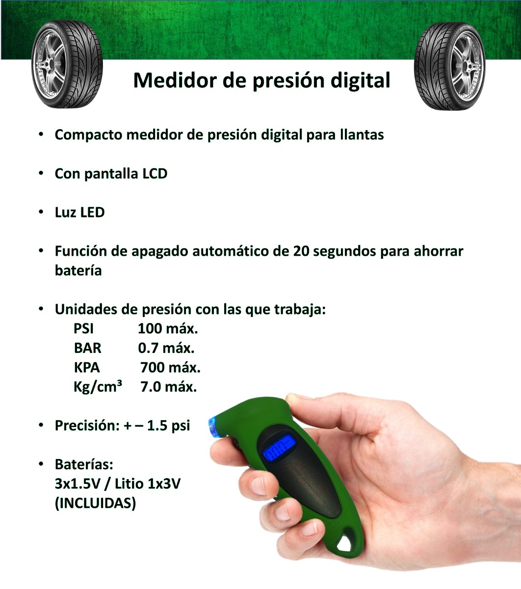 Voupuoda 0-200PSI Pantalla LCD Medidor Digital de presi/ón de Aire del neum/ático Tester PSI Bar KPA KGF//cm/²