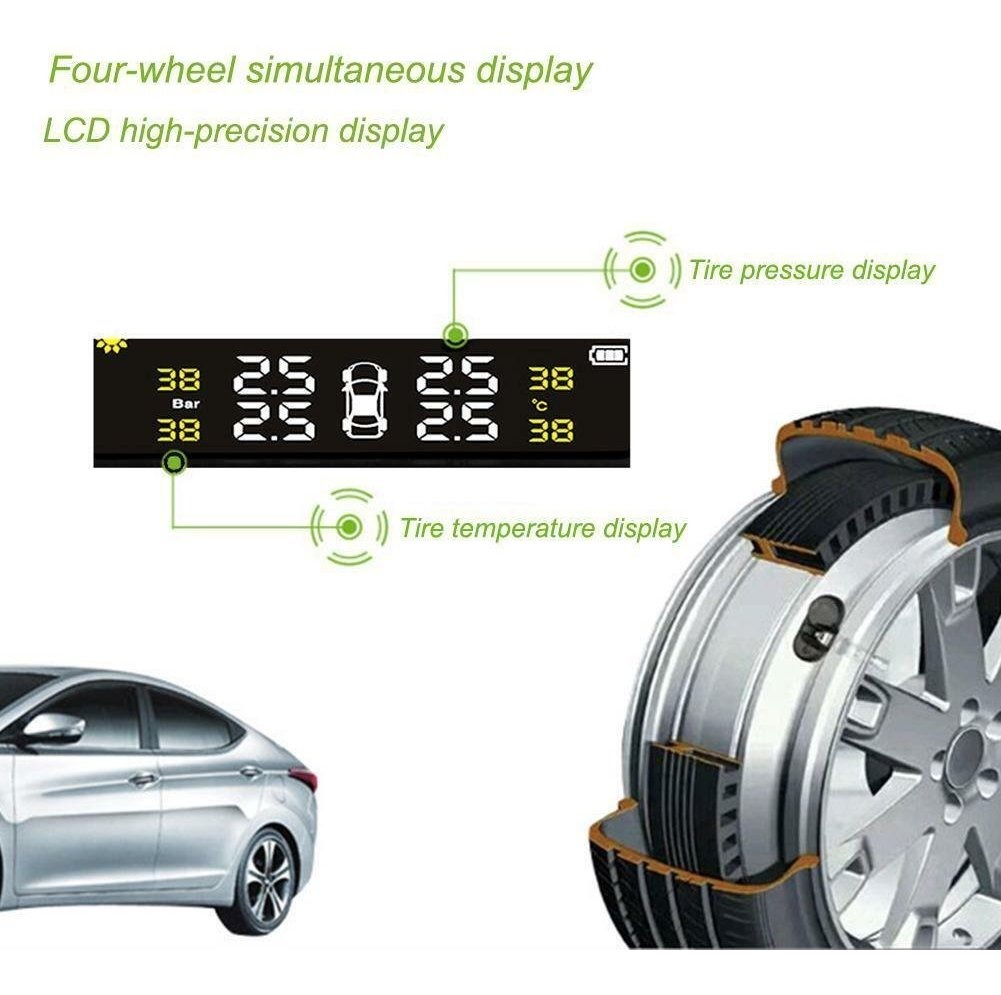 iYoung TPMS Sistema de Monitoreo de Presi/ón de Neum/áticos Universal Energ/ía Solar LCD Monitor Tiempo Real Medidor de Presi/ón y Temperatura de los Neum/áticos con 4 Sensores Externos