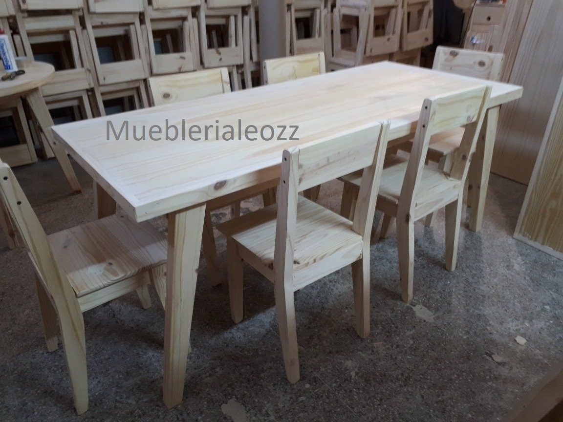 Mesa Comedor Pino Vintage 1.60x80 + 6 Sillas Reforzadas Mesa Comedor Pino Vintage 1.60x80 + 6 Sillas Reforzadas