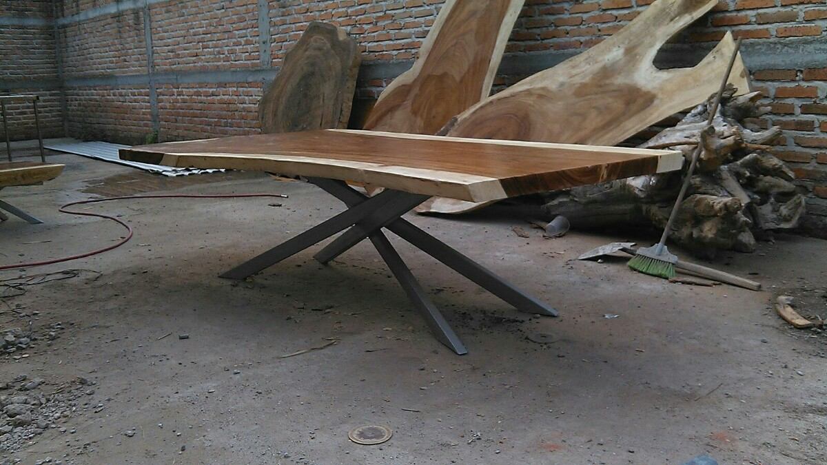mesa de madera de parota con base de herreria D_NQ_NP_530111 MLM20462669066_102015 F