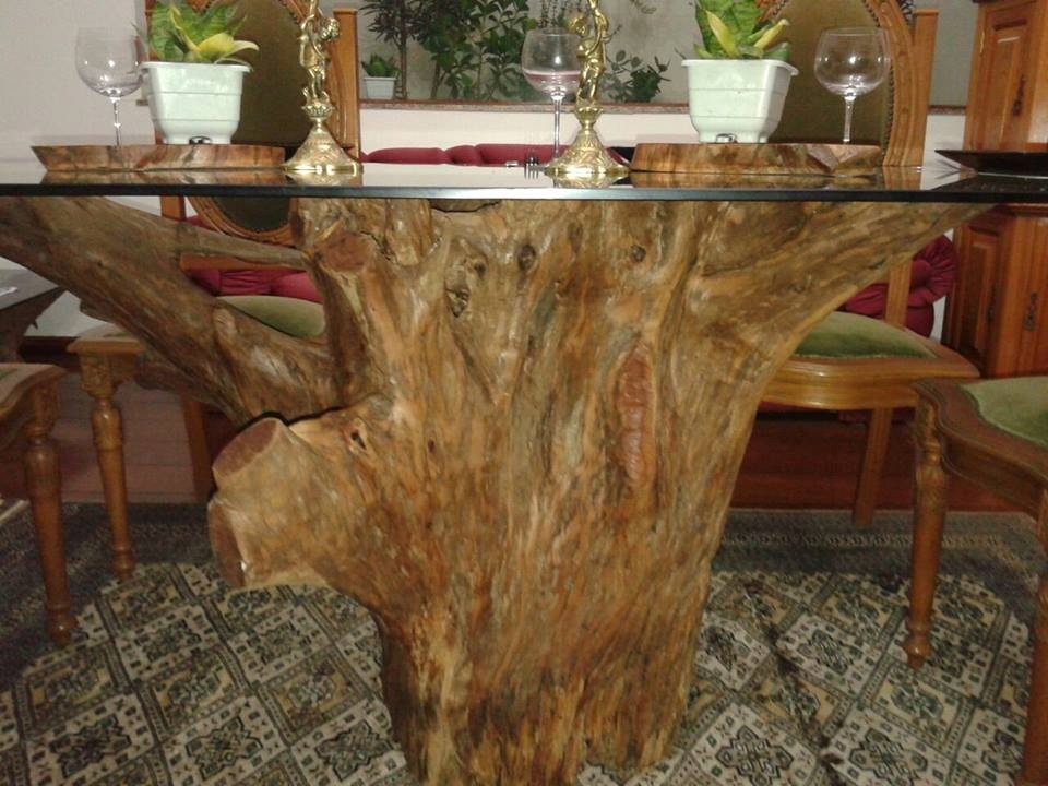Mesa De Raiz De Arvore Mesa De Raiz Com Tampo De Vidro. - R$ 3.500,00 em Mercado Livre