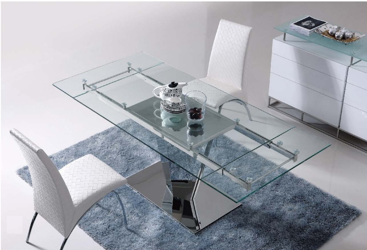 Mesa De Vidrio Extensible Comedor Acero Pulido Oferta Outlet ... Mesa De Vidrio Extensible Comedor Acero Pulido Oferta Outlet ...
