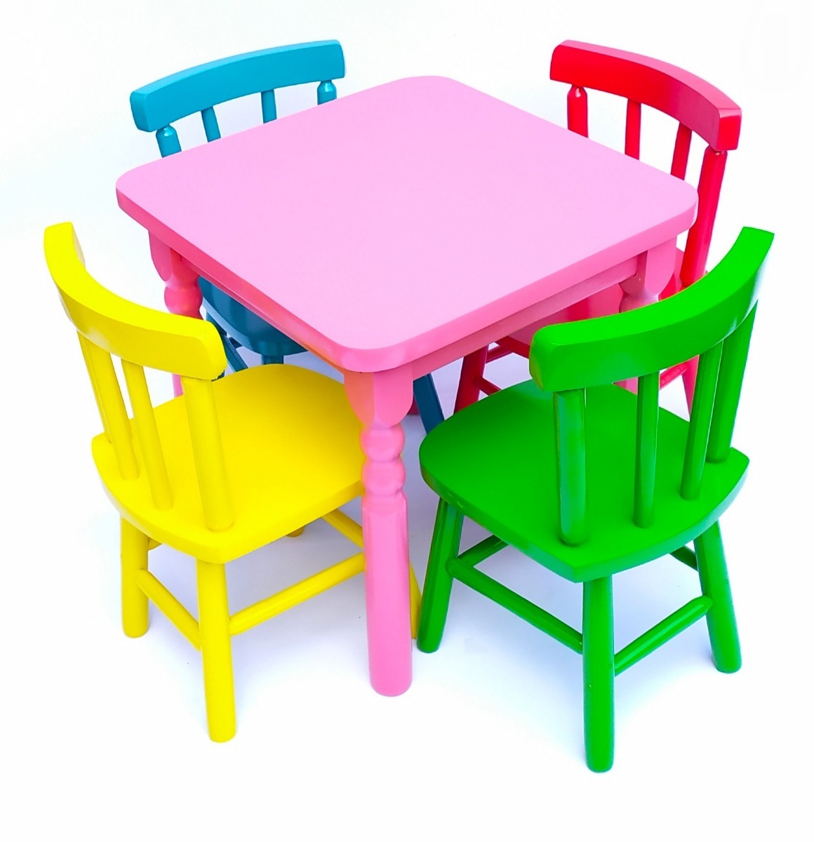 Mesa Infantil Colorida De Madeira Com 4 Cadeiras Dsm R