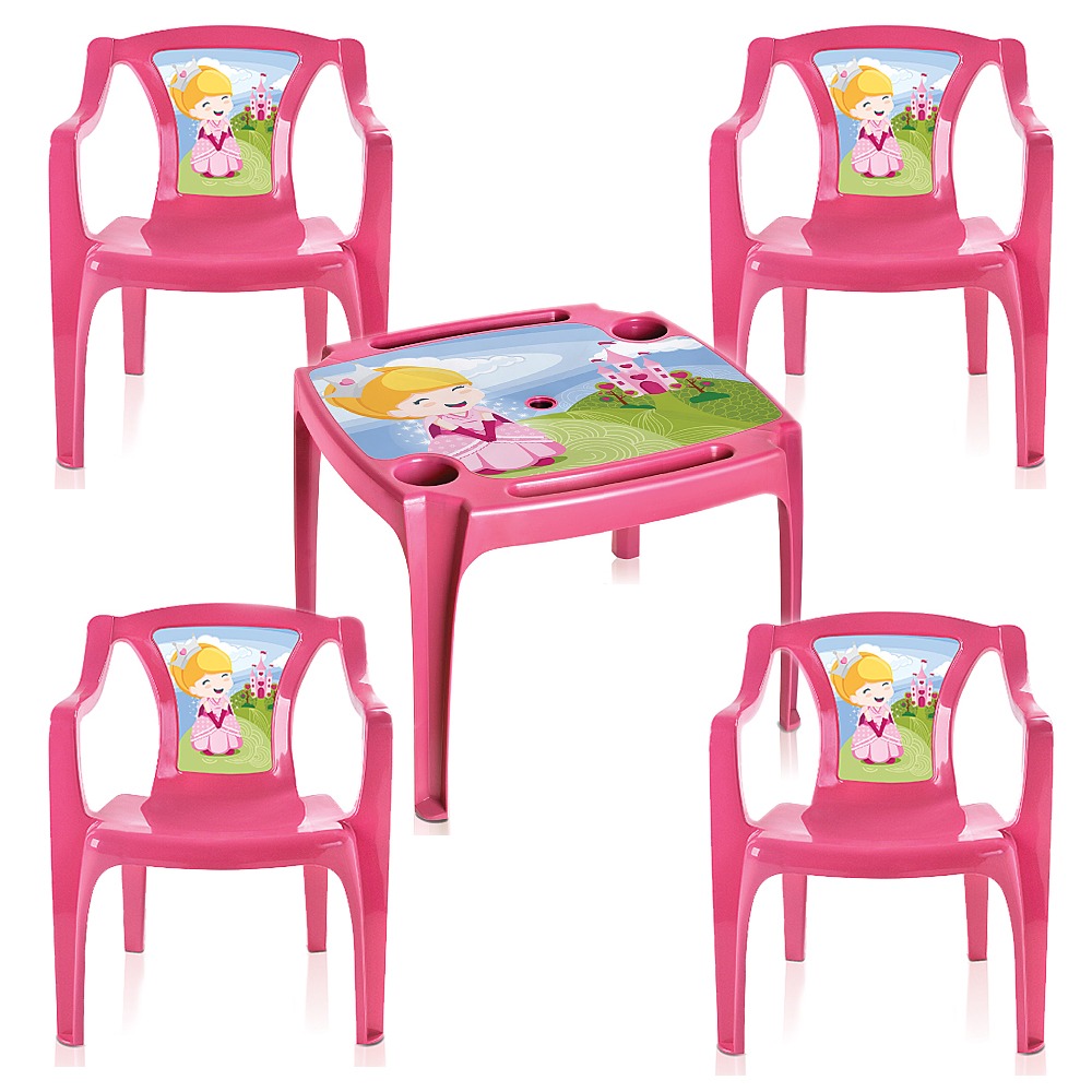 Mesa Mesinha Infantil Com 4 Cadeiras Princesas Menina Rosa