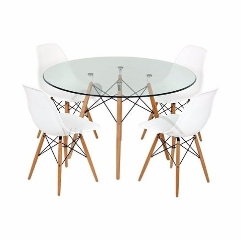 Combo mesa redonda vidrio y 4 sillas eames patas de madera ... Mesas redondas con sillas