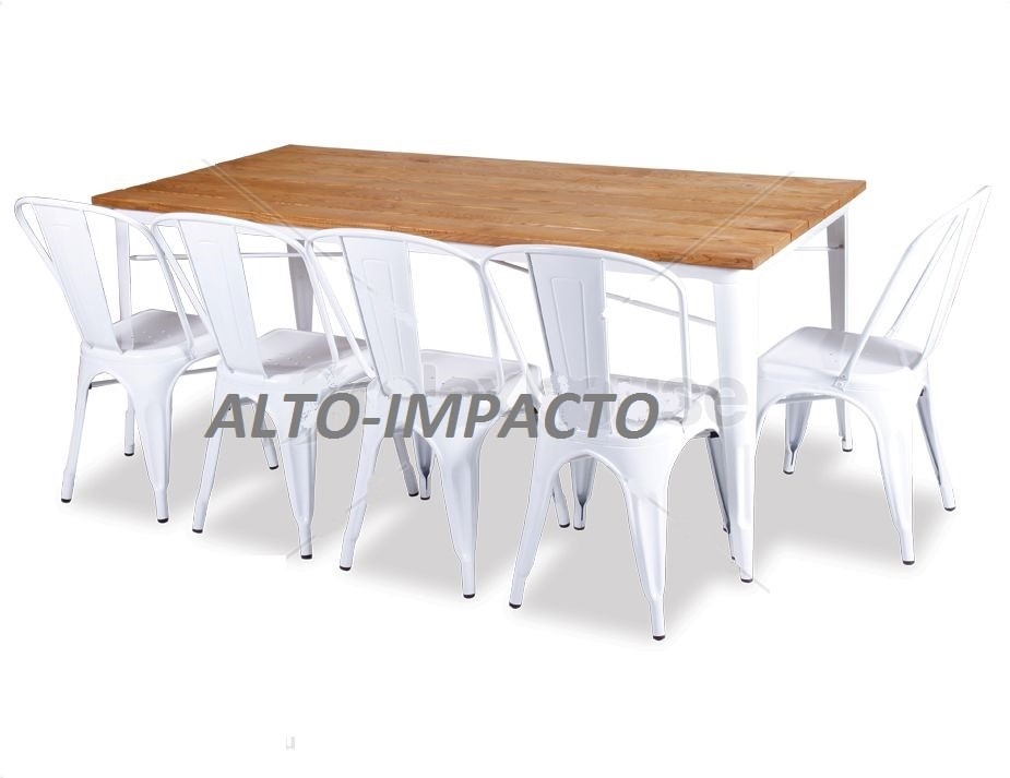 Mesa Tolix Madera + 6 Sillas Comedor Tolix Pauchard Blanca ... Mesa Tolix Madera + 6 Sillas Comedor Tolix Pauchard Blanca ...