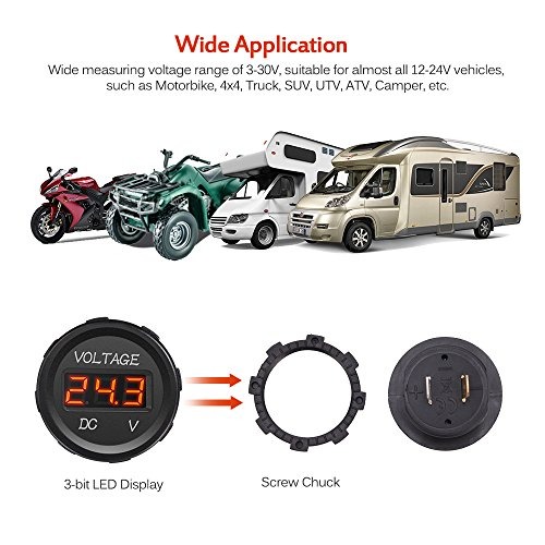 12V Mini Digital Voltmeter Red LED for Car Truck Motorcycle UTV