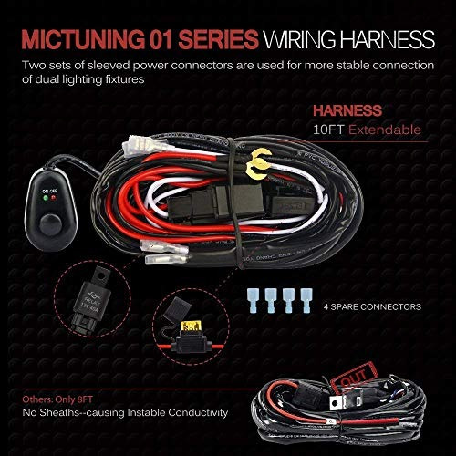 mictuning led light bar wiring harness off road power 40a in offroad led light bar work light wiring
