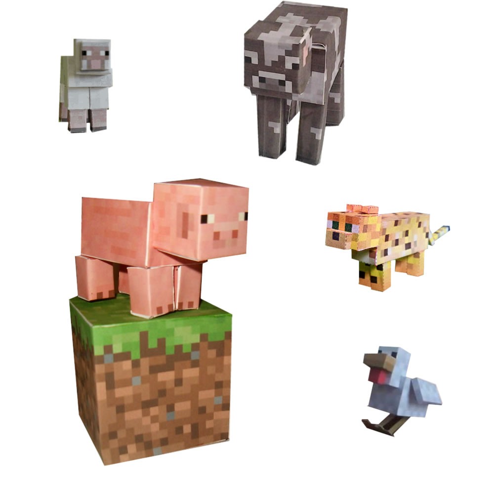 Minecraft Animal Mobs Paper Craft 30pçs Blocos Montar 