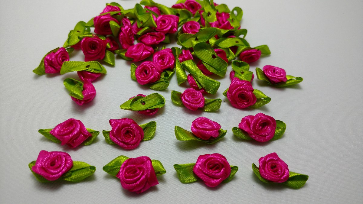 Mini Rosa Flor De Fita De Cetim - Pac 50 Unidades - R$ 16 